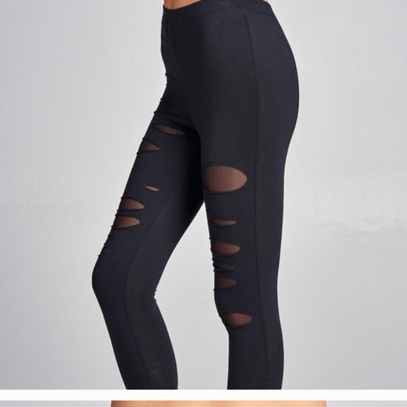 SEXY BLACK MESH CUT OUT LEGGINGS - Picture 2 of 6